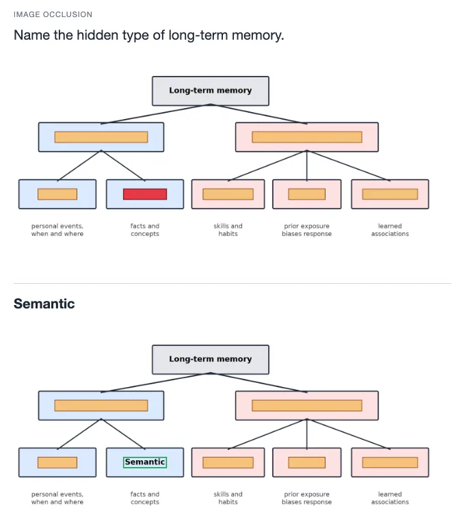 Sample card from Attention, Cognition, Consciousness, Memory and Language, answer side