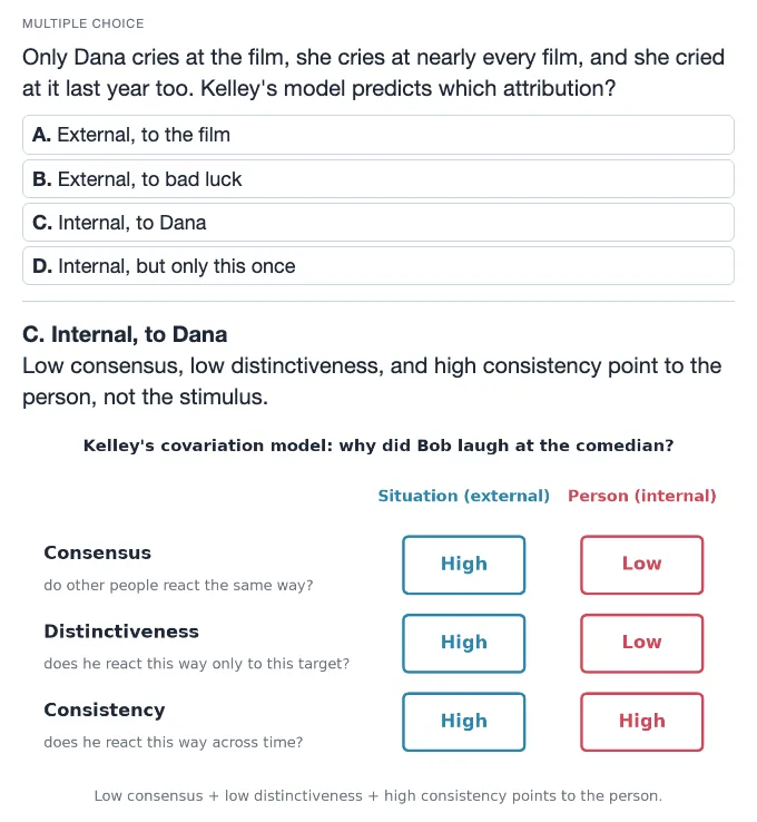 Sample multiple choice card: Only Dana cries at the film, she cries at nearly every film, and she cried at it last year too. Kelley's model